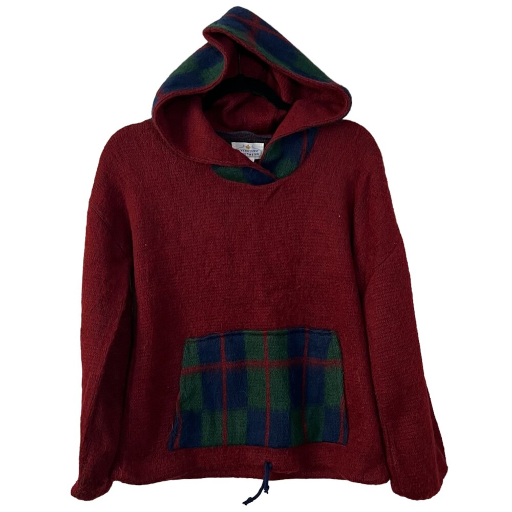 Distinctive Sportswear Vintage Plaid Hooded Wool Sweater Approx Size S/M